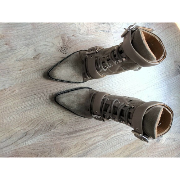 Chloe Rylee Caged Suede Taupe Buckle Ankle Boots - Picture 3 of 13